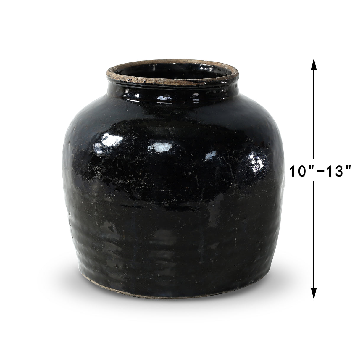Approx. 10-13 Inches Tall Vintage oil pot with black glaze Large (size vary)
