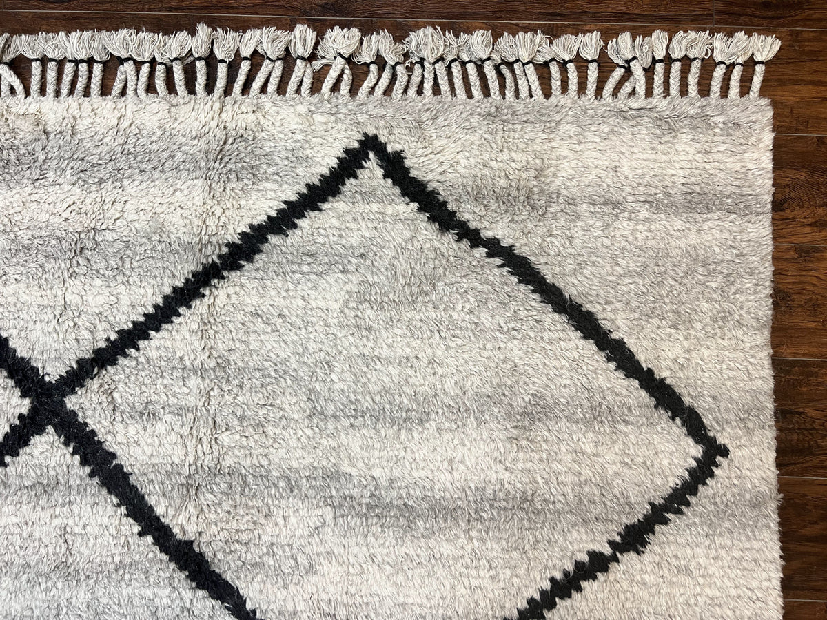 Modern Shag Rug 8x10, Gray and Black, Wool and Cotton, Lulu and Georgia, Handmade Indian Shag Rug - Jewel Rugs, view 7