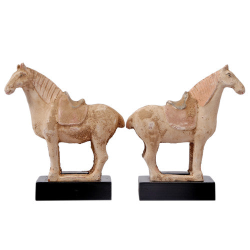 Pair of Terra Cotta Horse With Black Wooden Base Approx 8x3x8.6H image 2