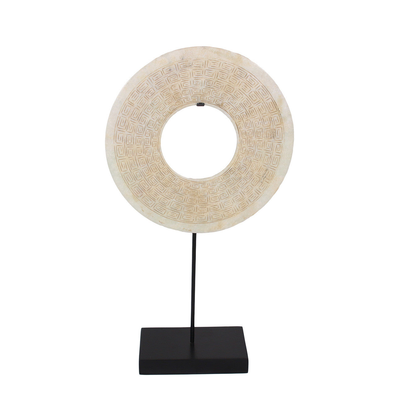 White Greek Key Carving Jade Statue With Base SALES $99 image