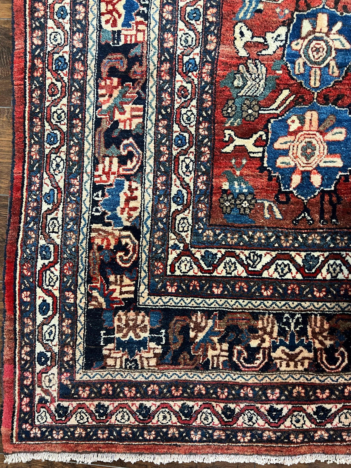 Antique Persian Bijar Rug 9x12 - Allover Motif, Red & Blue - Jewel Rugs, view 10