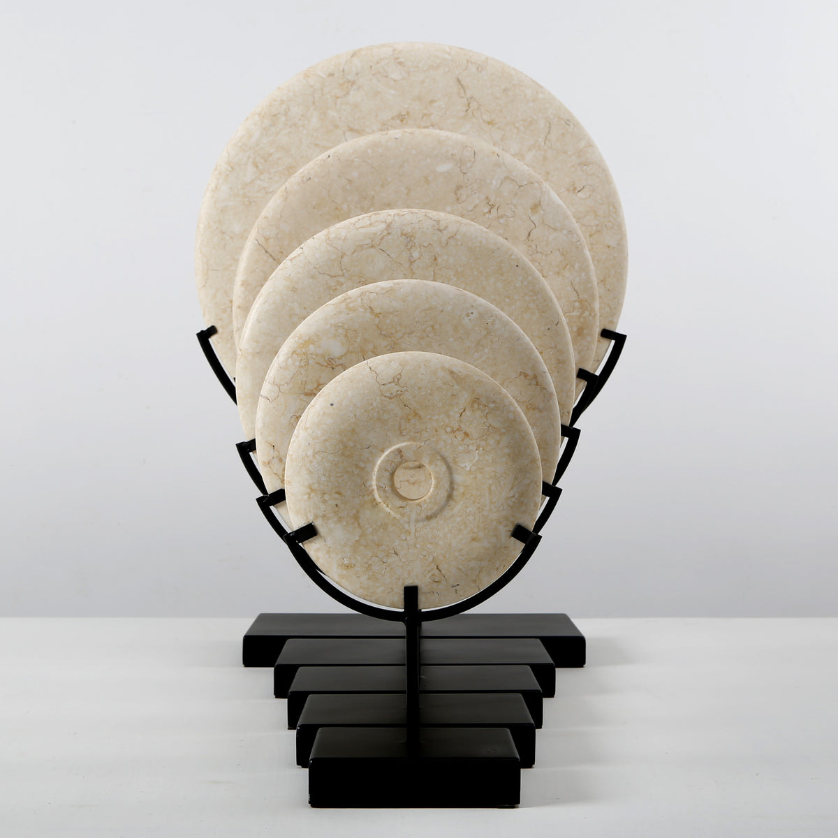 Marble Disk Statue With Base 8 Inch Tan