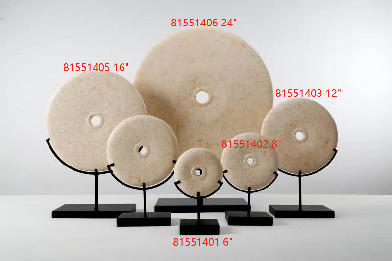 Marble Disk Statue With Base 8 Inch Tan