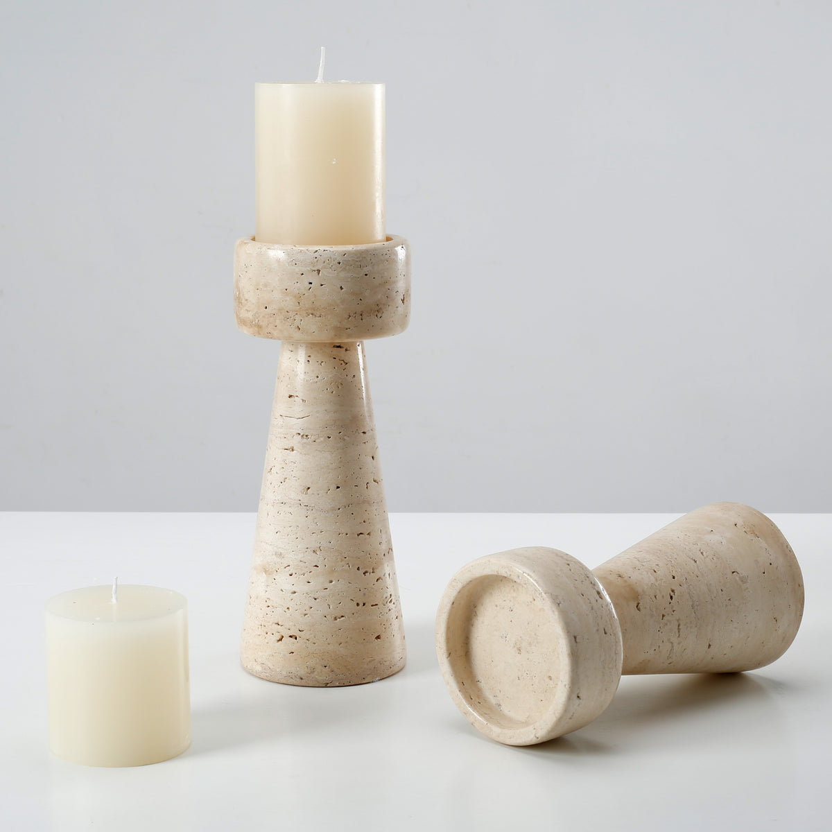 Set Of Two Travertine Candle Holder