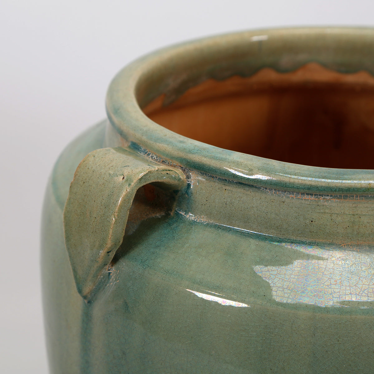 Vintage style green jar with two handles
