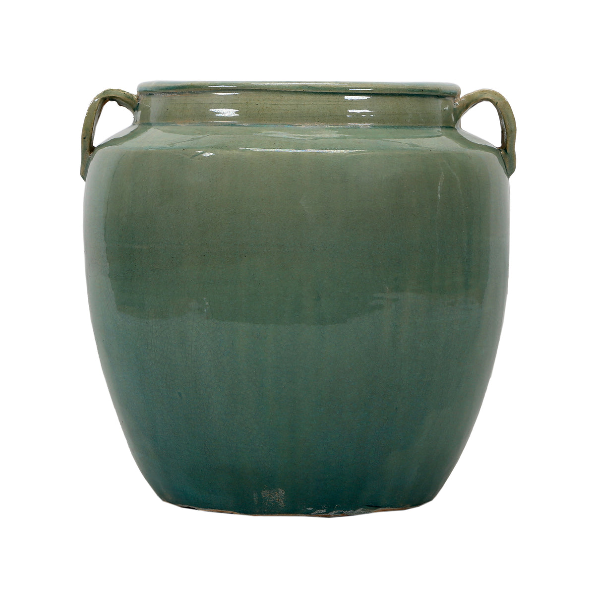 Vintage style green jar with two handles