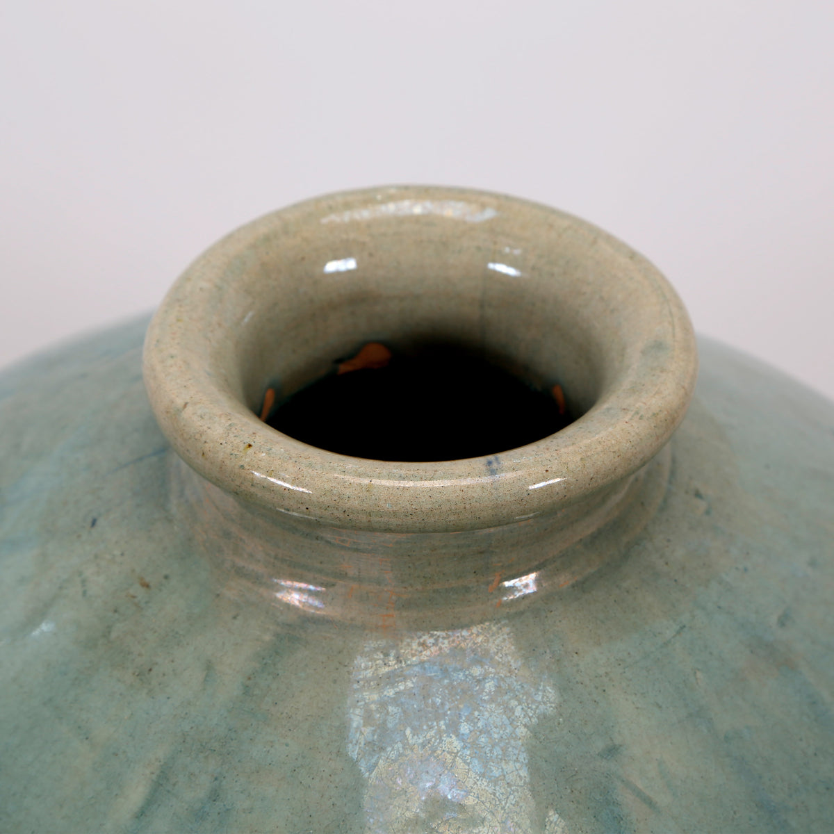 Approx 12" Blue Green Vintage Style Flat Round vase (finish varies)