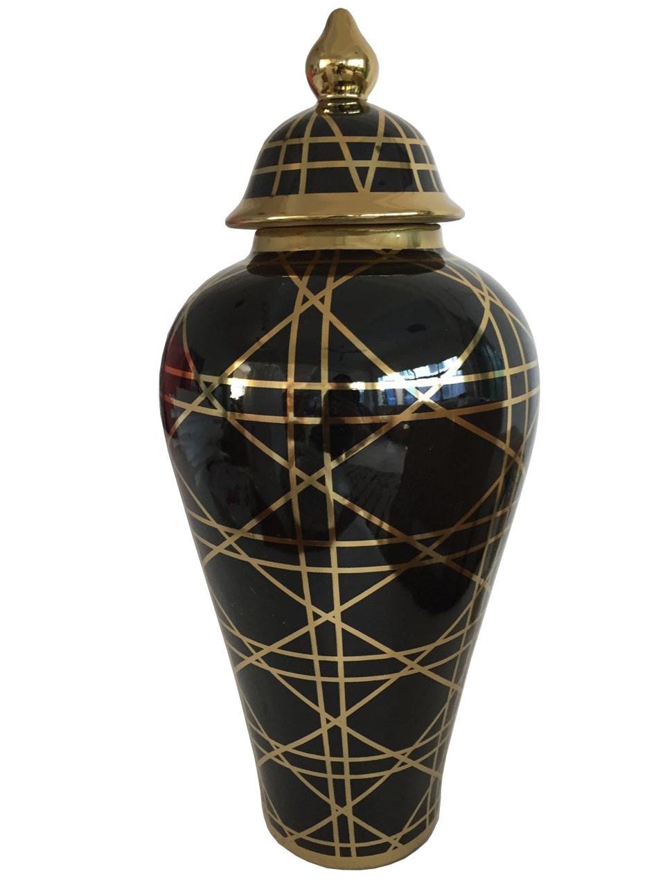 Black Ginger Jar With Gold Lines - Large