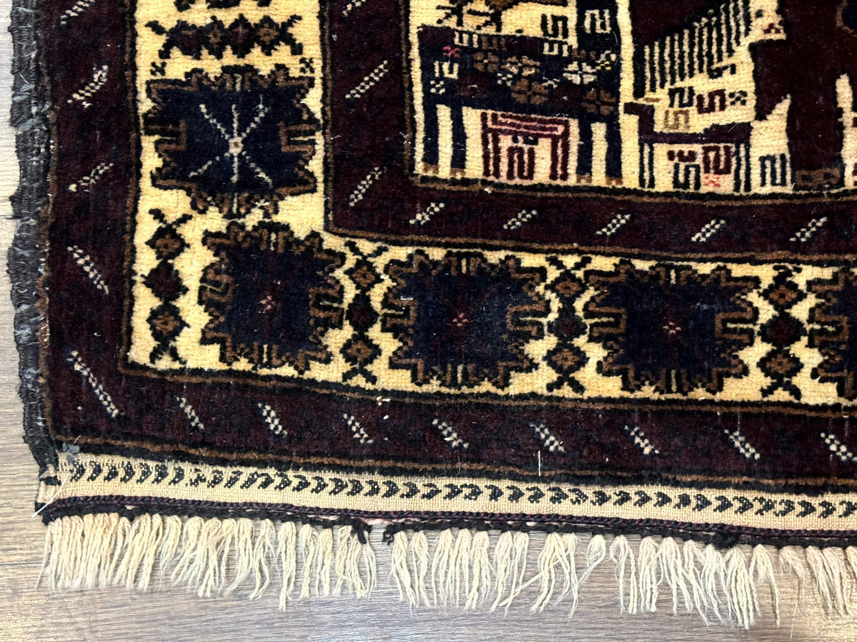 Persian Baluch Tribal Rug 4x6, Human and Bird Pictorials, Vintage, Wool, Collectible - Jewel Rugs, view 9