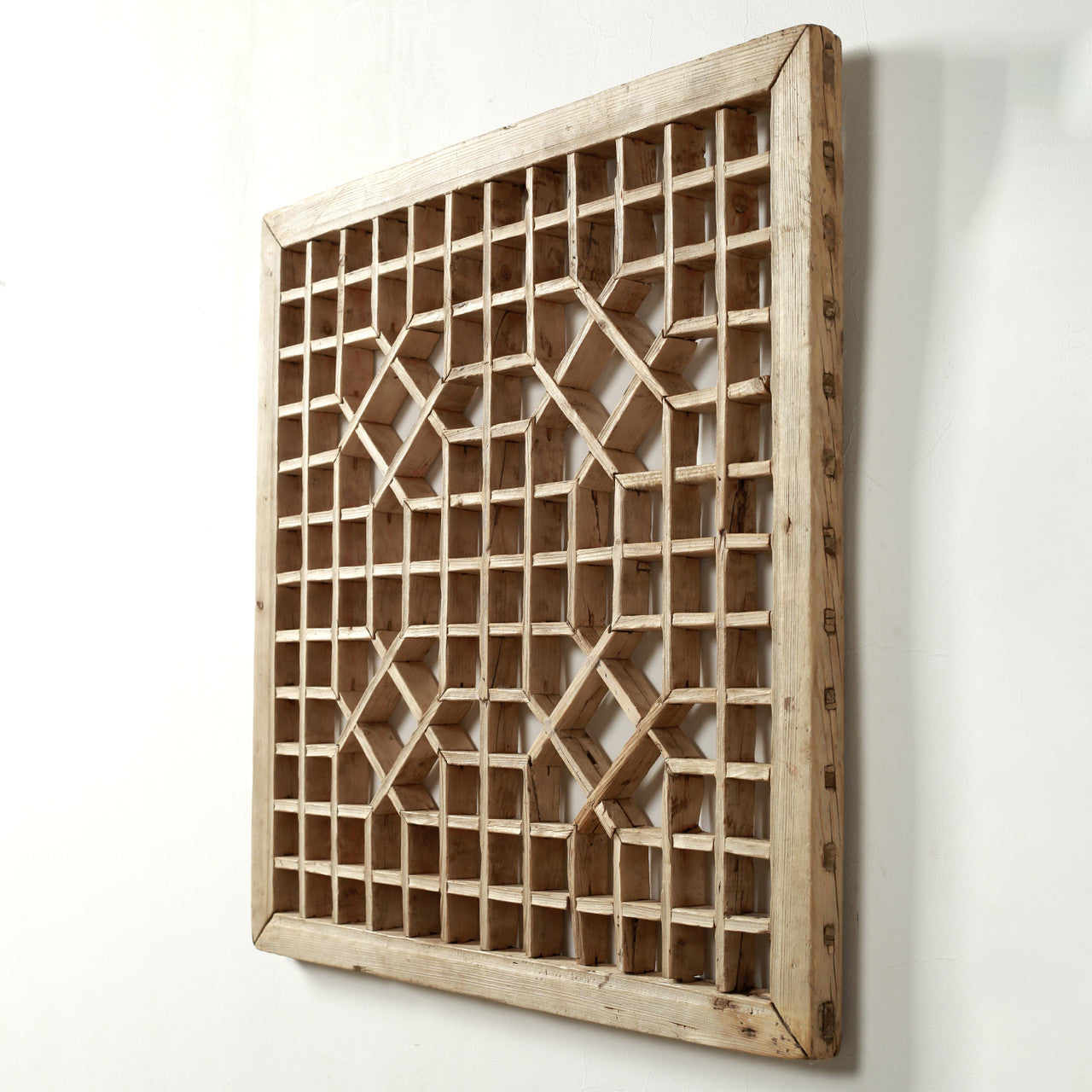 Vintage Wooden Lattice Wall Panel Weathered Natural Warm Wood Tone
