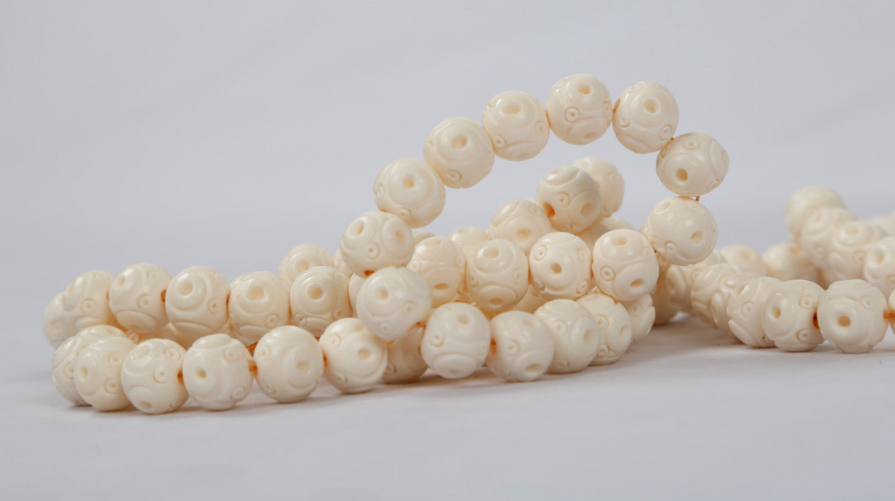 White Bone Decorative Bead with Carving