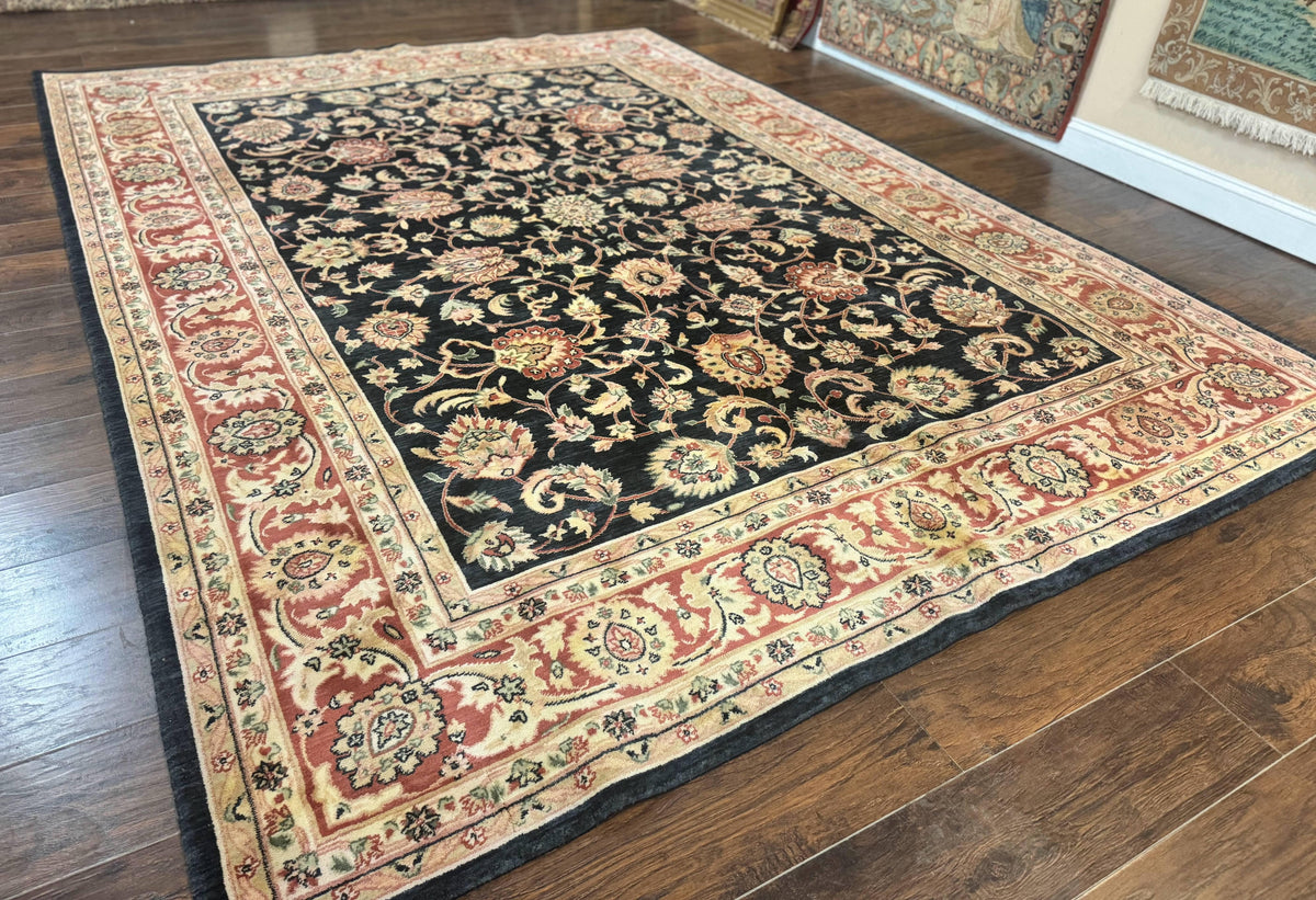Vintage Oriental Rug 8x11, Floral Persian Design Carpet, Turkish Power Loomed Rug, Navy Blue Red Cream - Jewel Rugs, view 13