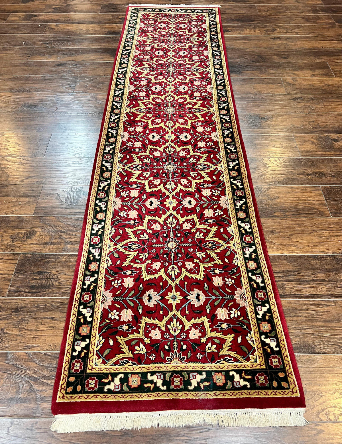 Indo Persian Runner Rug 2.6 x 10, Floral Hand Knotted Wool Hallway Rug, Red - Jewel Rugs