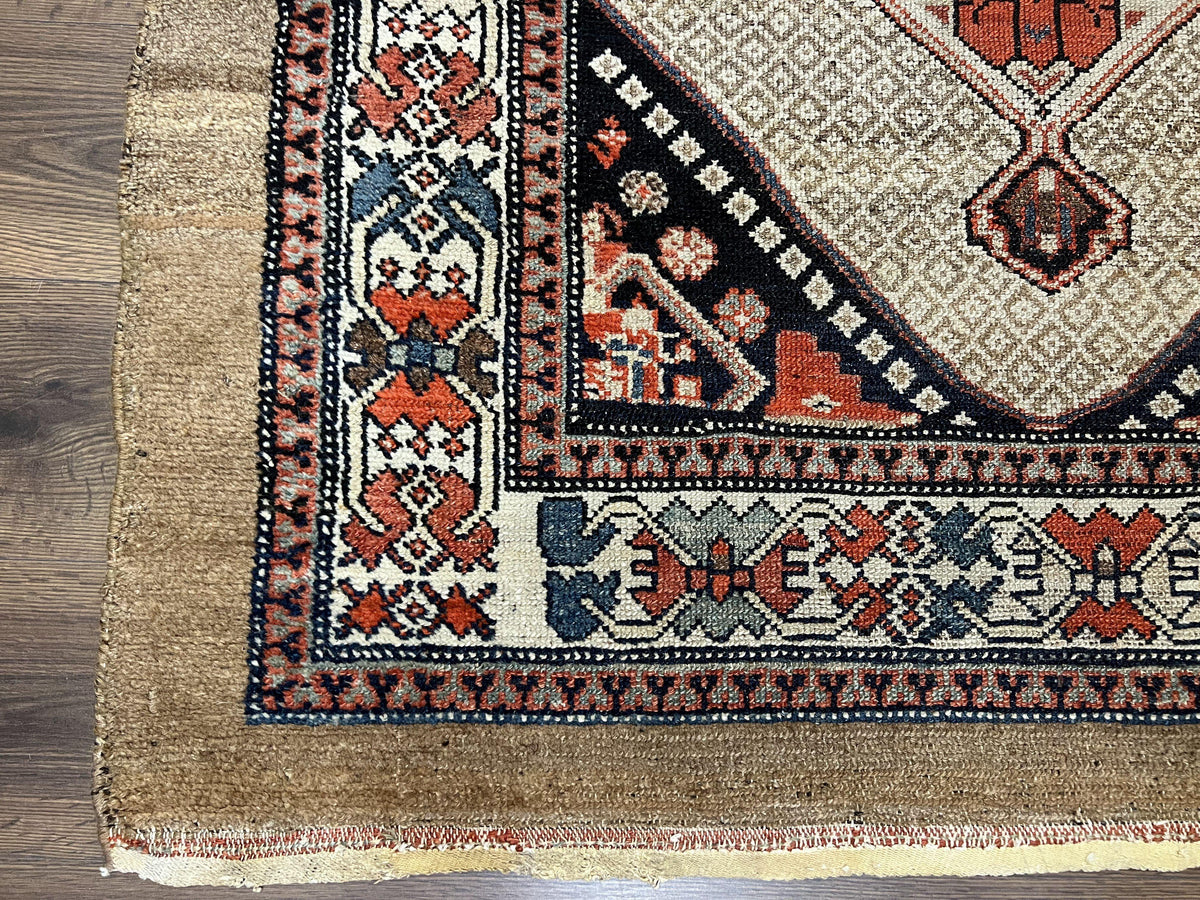 Rare Persian Sarab Tribal Runner Rug 4 x 10, Antique, Geometric Medallions, Camel Hair Runner - Jewel Rugs, view 8