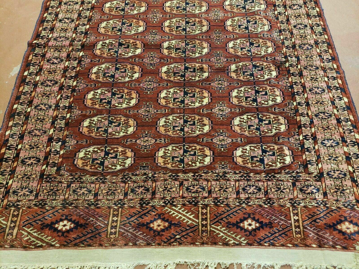 4' X 4' Antique Handmade Turkoman Bokhara Balouch Woven Wool Rug Brick Red Nice - Jewel Rugs, view 5