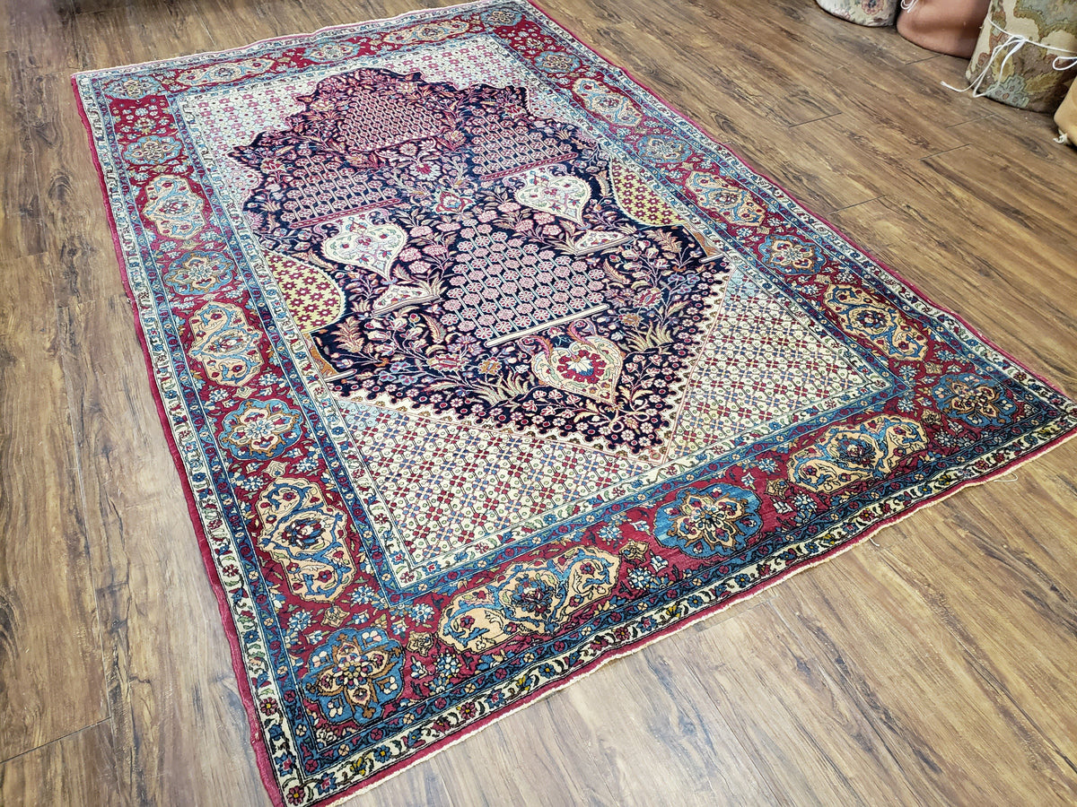 Antique Persian Tehran Rug 5x8, Midnight Blue and Red, Hand-Knotted, Wool - Jewel Rugs, view 13