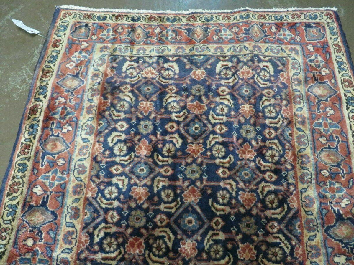 3'7" X 10' Antique Handmade India Floral Oriental Wool Runner Rug Organic Blue - Jewel Rugs, view 4