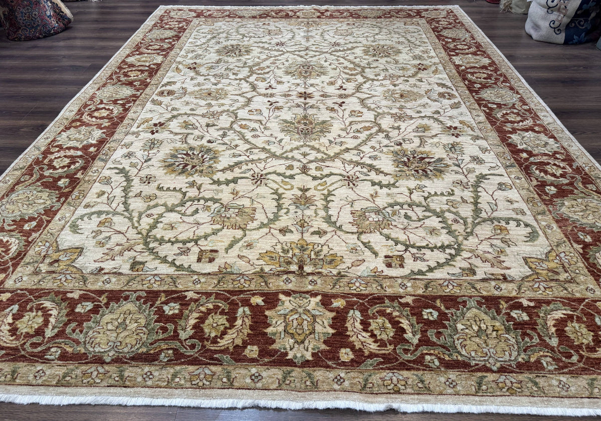 Pakistani Rug 9x12, Floral Allover Peshawar Carpet, Chobi, Beige and Rust Red, Traditional - Jewel Rugs, view 2