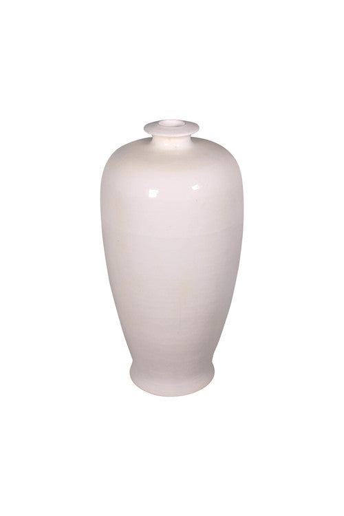 17" Creamy White Ceramic Vase Small Opening image 2