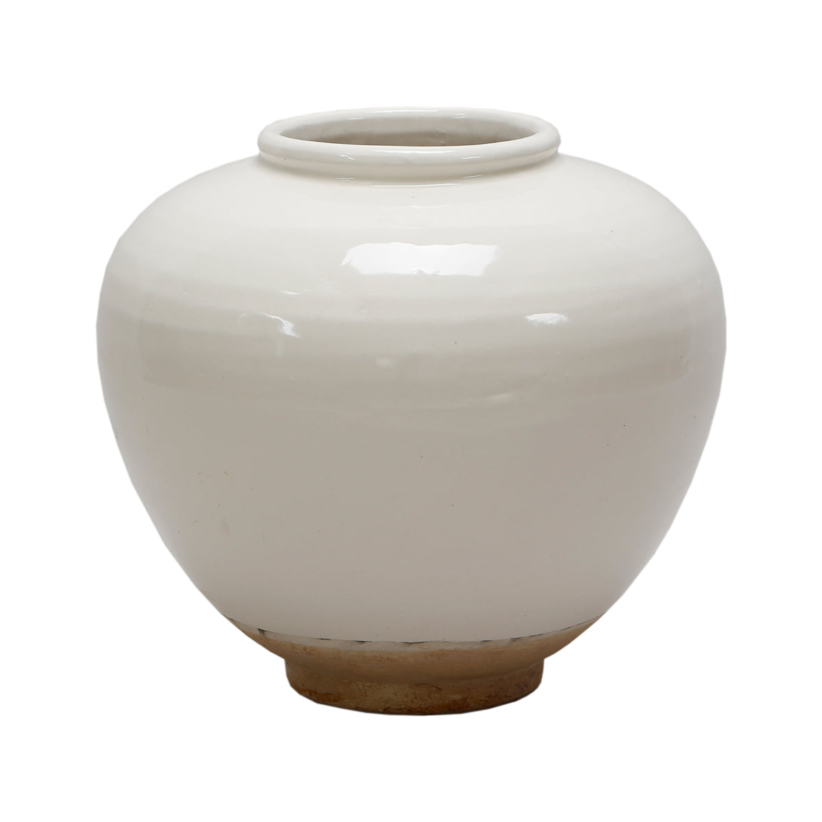 10" Tall Off White Ceramic Vase Round with Unglazed Base