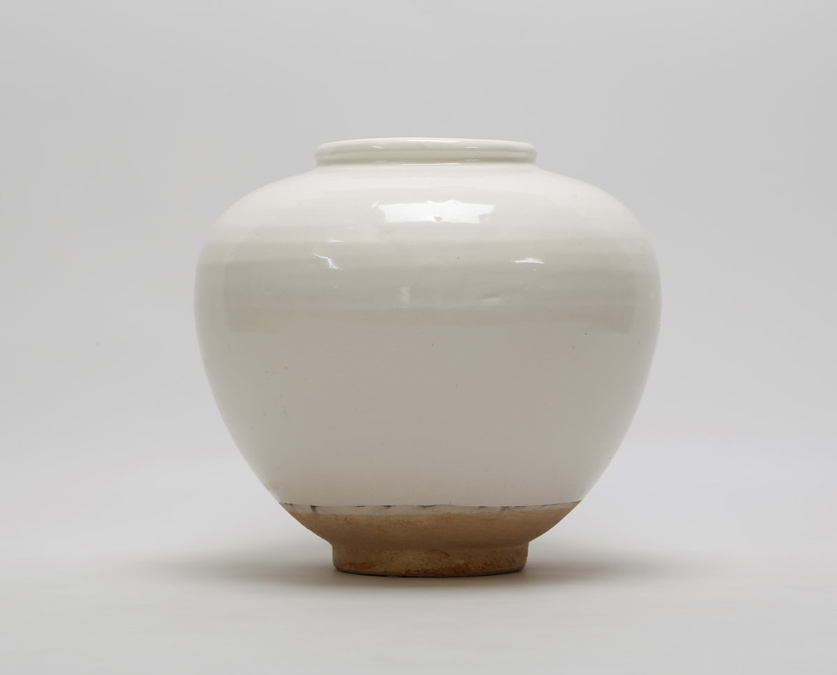10" Tall Off White Ceramic Vase Round with Unglazed Base