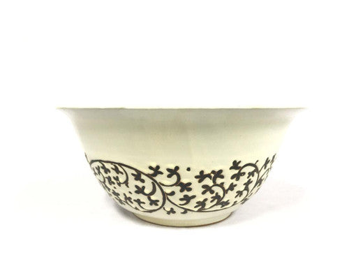 Black and White Hand Painted Embossed Style Bowl - Leaf Scroll image 2