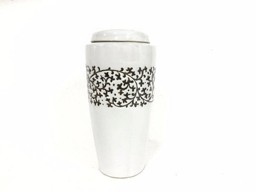 Black and White Hand Painted Tall Vase - Floral Top image 2