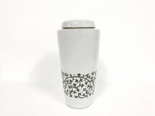 Black and White Hand Painted Tall Vase - Floral Bottom image 2