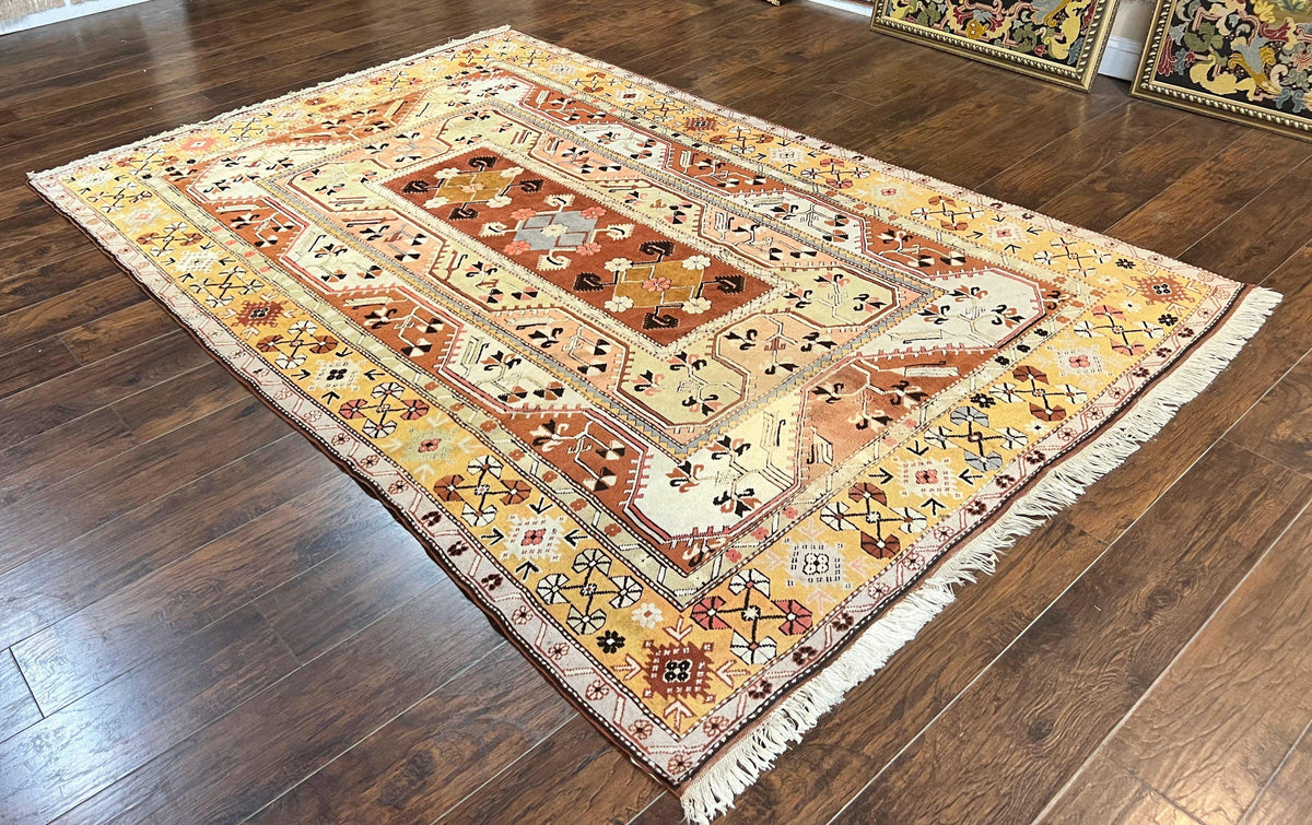 Turkish Rug 7x10, Wool Hand Knotted Vintage Carpet, Geometric Kazak Pattern - Jewel Rugs, view 13
