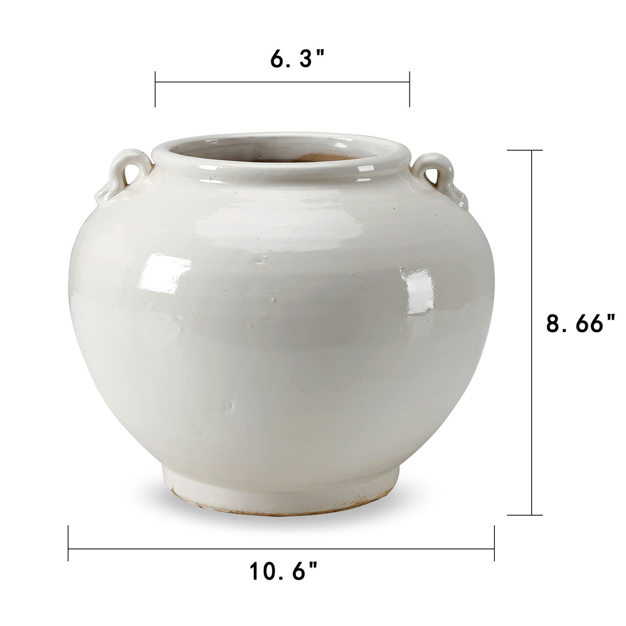 8" Creamy White Round Pot with Two Handles