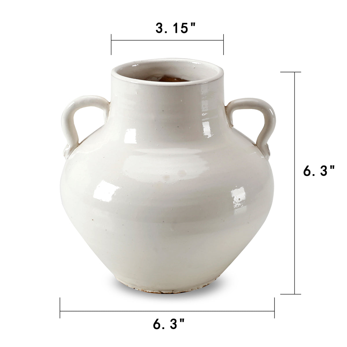 Approx. 6.3" High Creamy White Vase with Two Decorative Handles