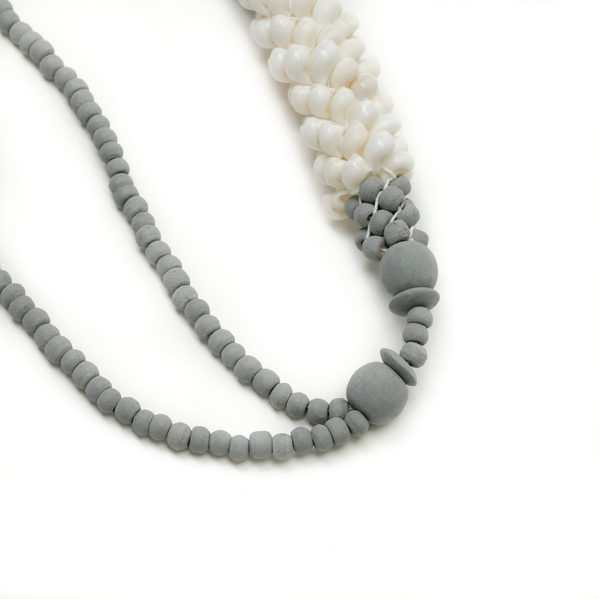 White Shell Light Gray Tassels 26"Long