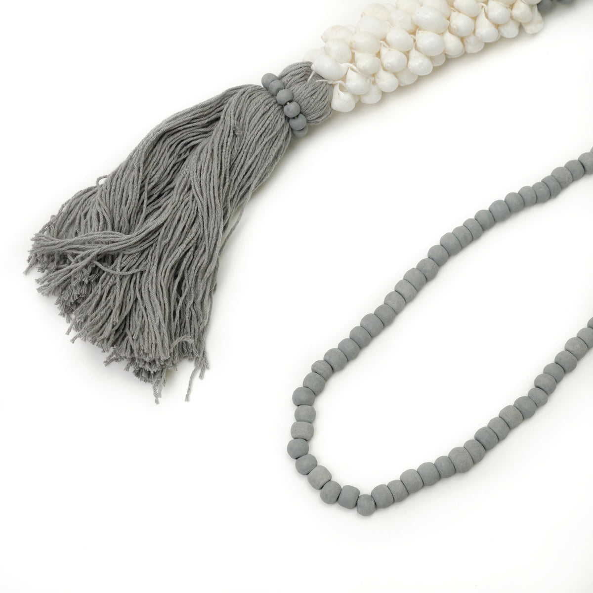White Shell Light Gray Tassels 26"Long