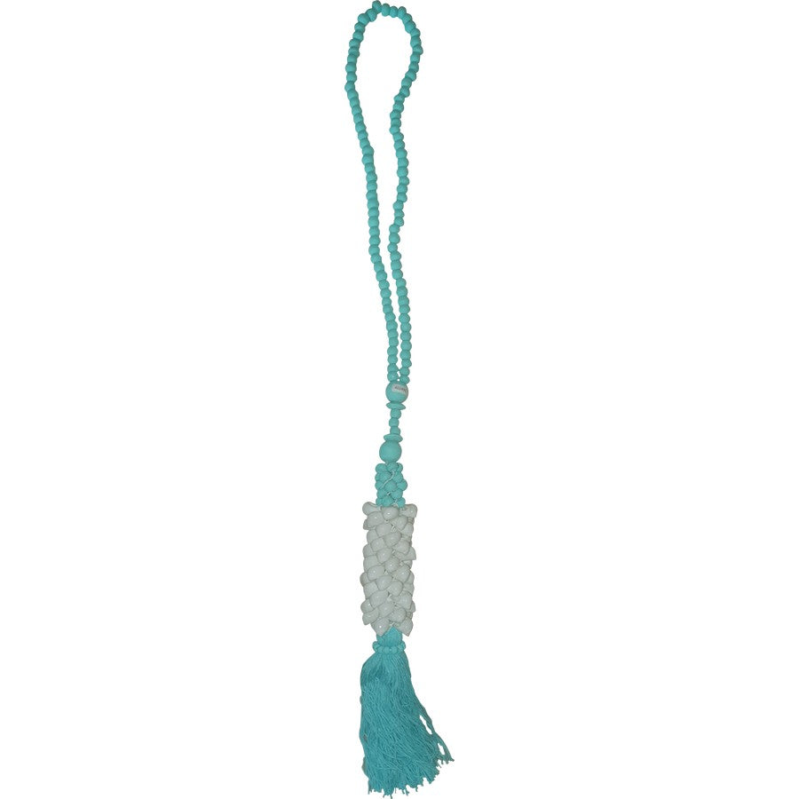 White Shell Light Blue Tassels 26"Long