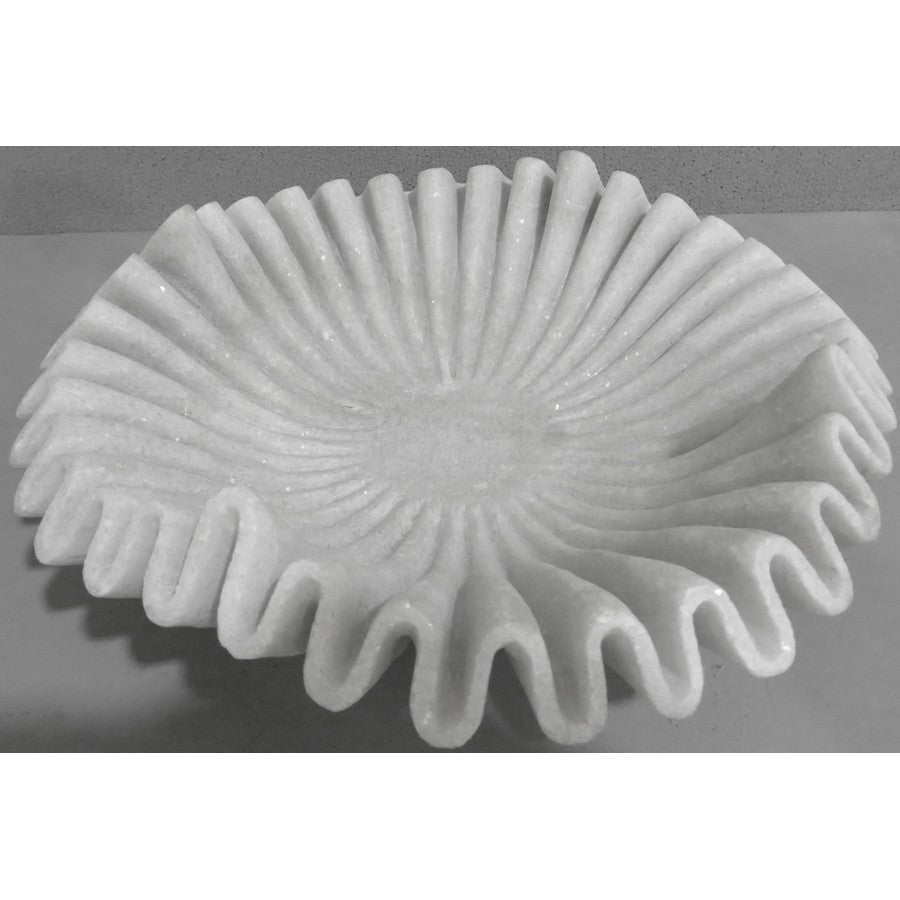 Hand Carved White Marble Curly Bowl 12X12X4H
