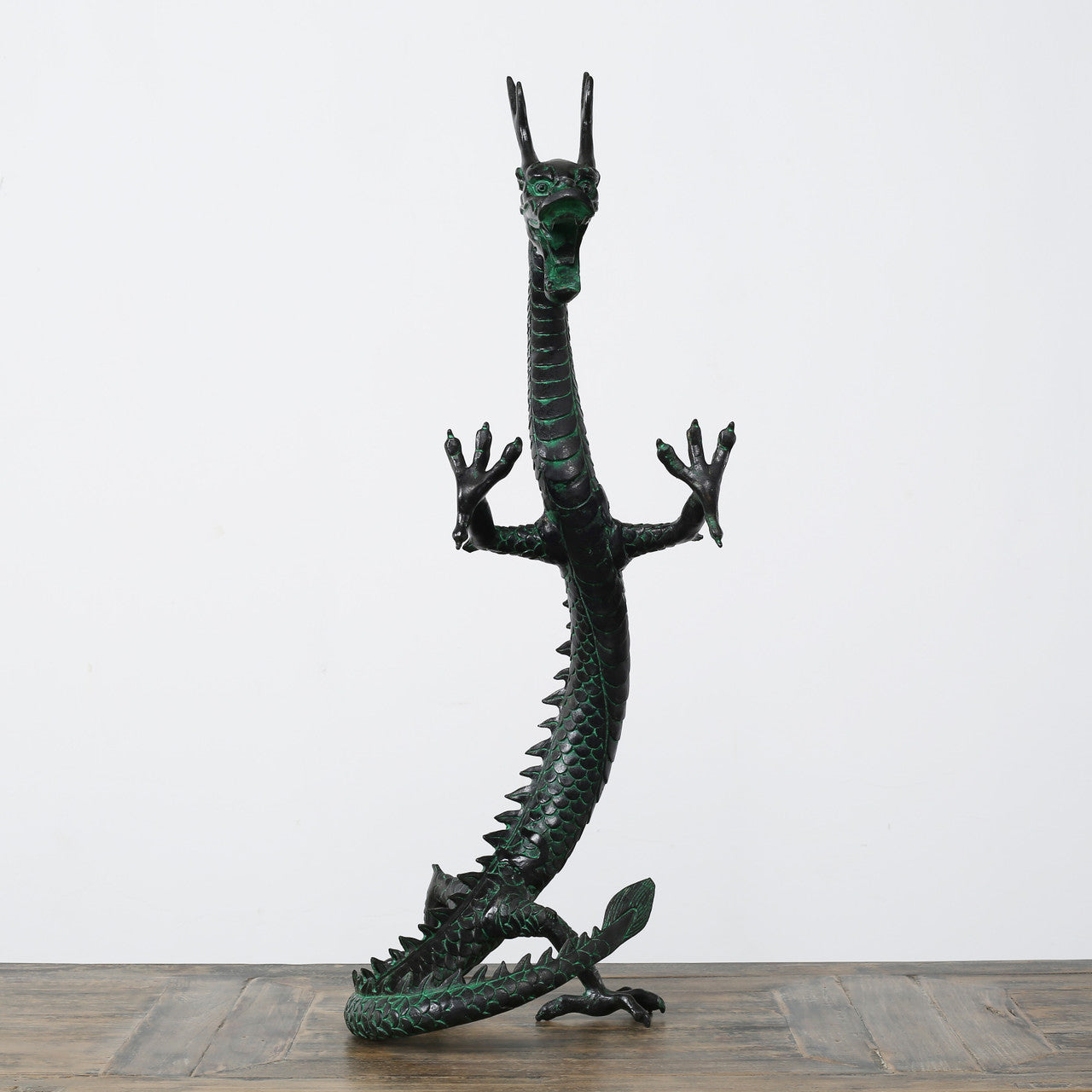 Approx.30 Inches Tall 14 Inches Wide Standing Dragon Distressed Bronze