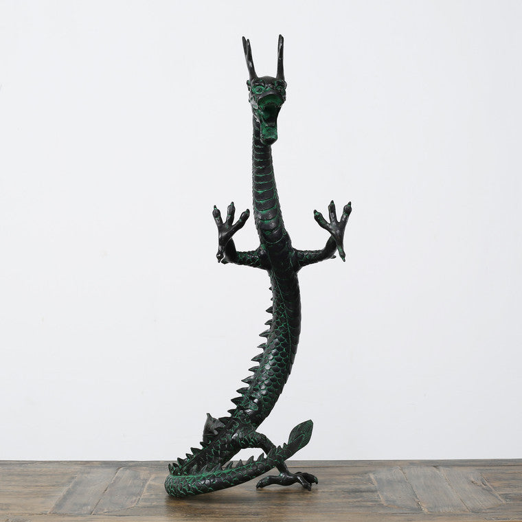 Approx.30 Inches Tall 14 Inches Wide Standing Dragon Distressed Bronze image 3
