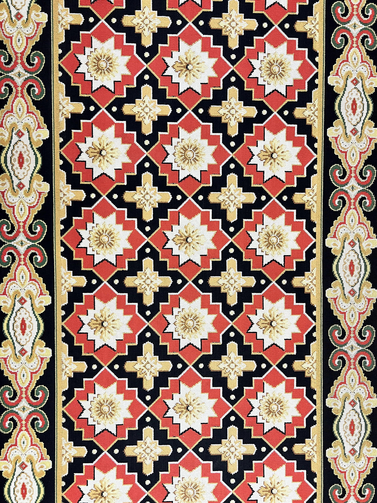 Runner Rug 4x19, Panel Design Rug, Custom Made Stark Runner Carpet, Wool, Vintage 4 x 19 Hallway Rug, European Design, Red Black Ivory Tan - Jewel Rugs, view 5