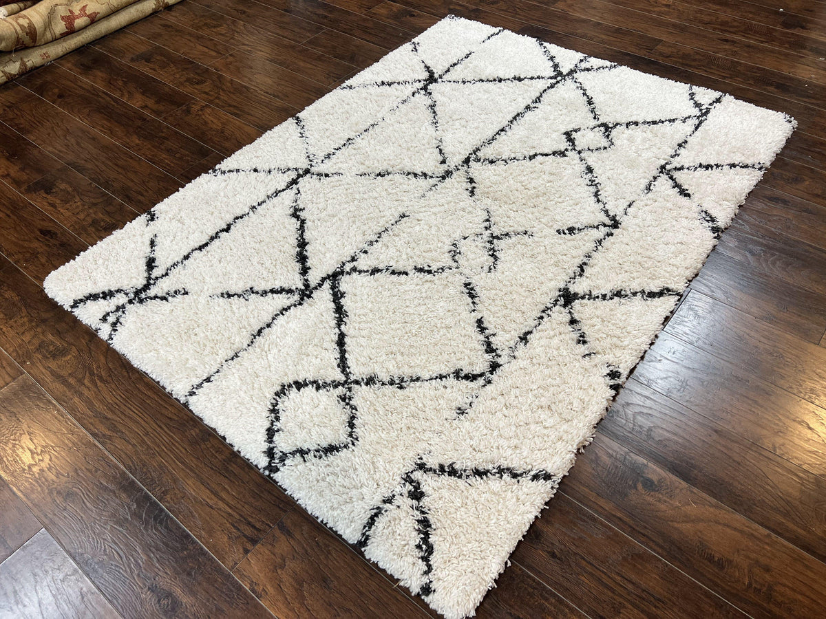 Modern Shag Rug 5x7, Ivory and Black Area Rug 5 x 7 ft - Jewel Rugs, view 3