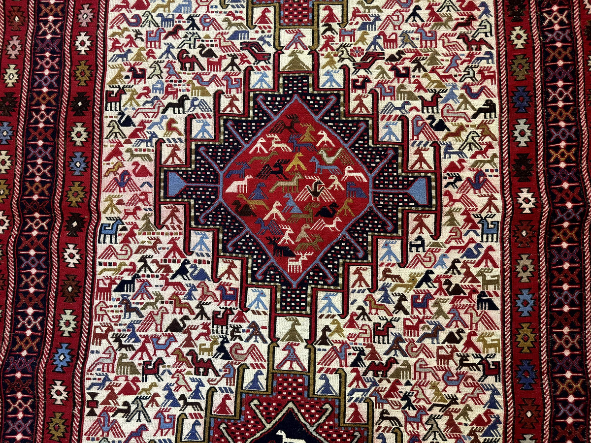 Persian Soumak Kilim Rug 4x6, Triple Medallions Tribal Pictorials, Caucasian Azerbaijani Kilim - Jewel Rugs, view 5
