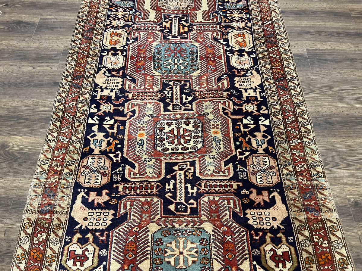 Persian Ardabil Wide Runner Rug 4x10 - Geometric Medallions & Animal Pictorials - Jewel Rugs, view 4