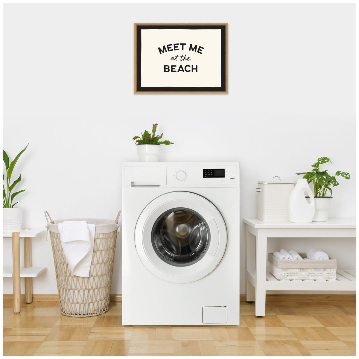 Meet Me at the Beach Coastal Typography Beach House Welcome by Lucky Guava Framed Canvas Wall Art Print