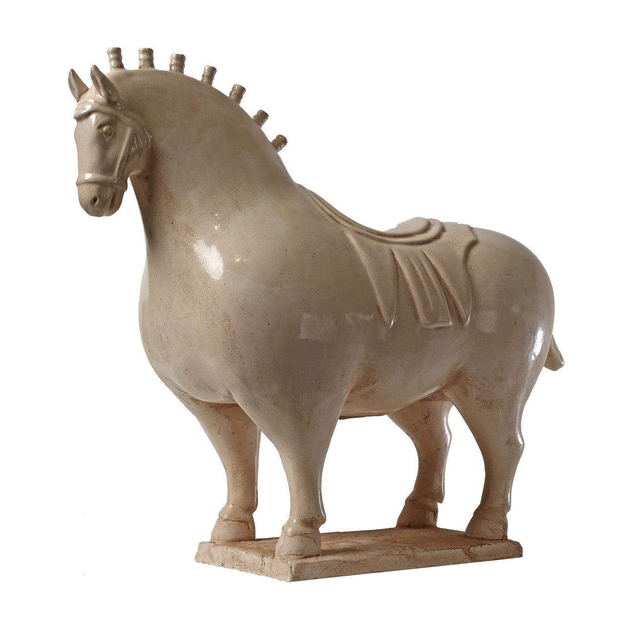 Approx. 22 Inches Wide Extra Large Fat Tang Horse Statue Vintage White (Pre-order only)