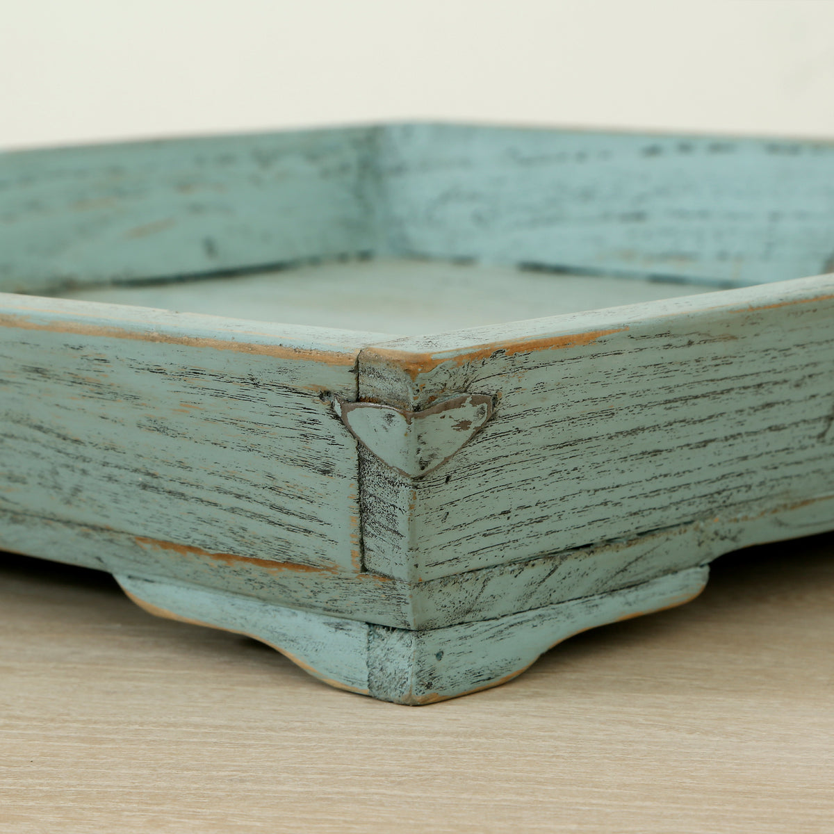 Vintage SquareTray with weathered soft aqua wash