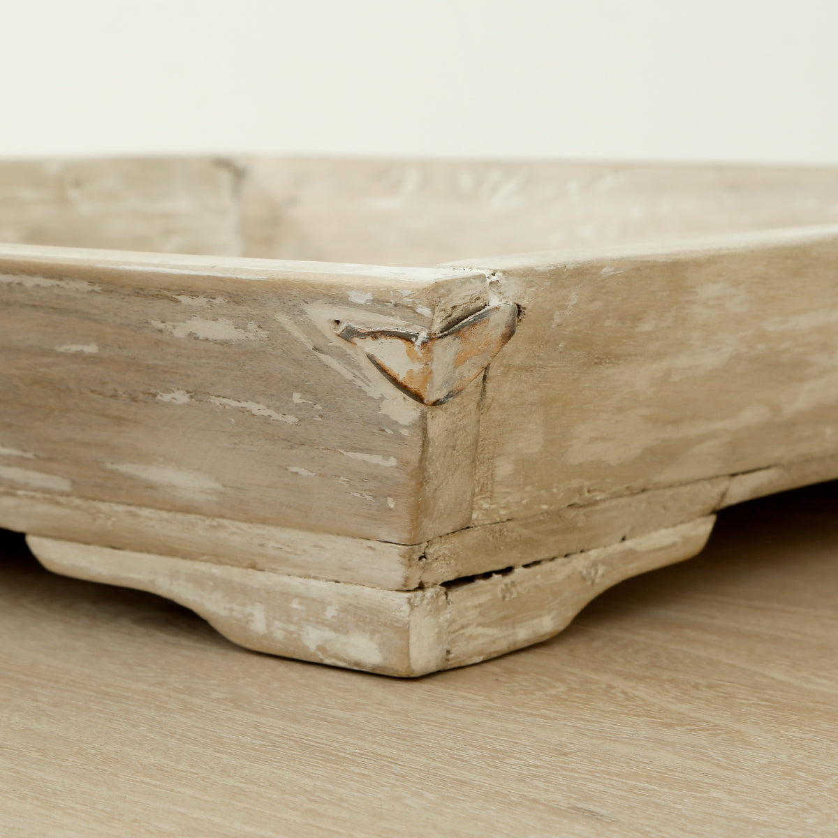 21" Square Reclaimed Wood Tray Distressed Whitewash