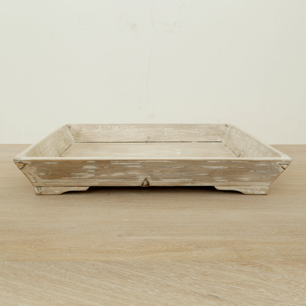 21" Square Reclaimed Wood Tray Distressed Whitewash
