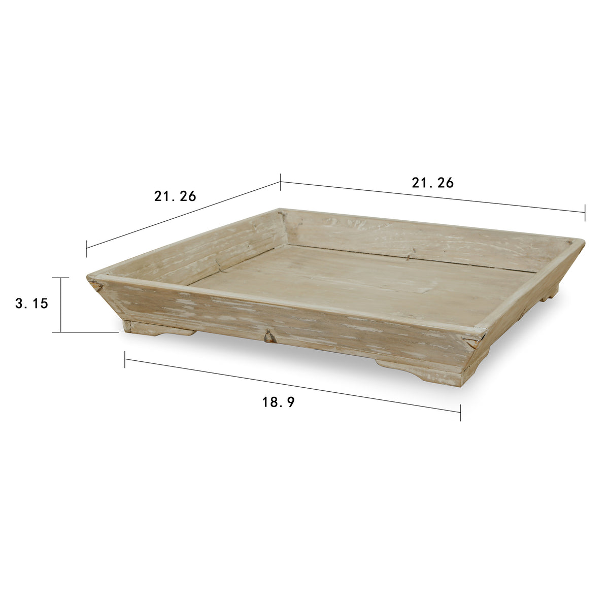 21" Square Reclaimed Wood Tray Distressed Whitewash