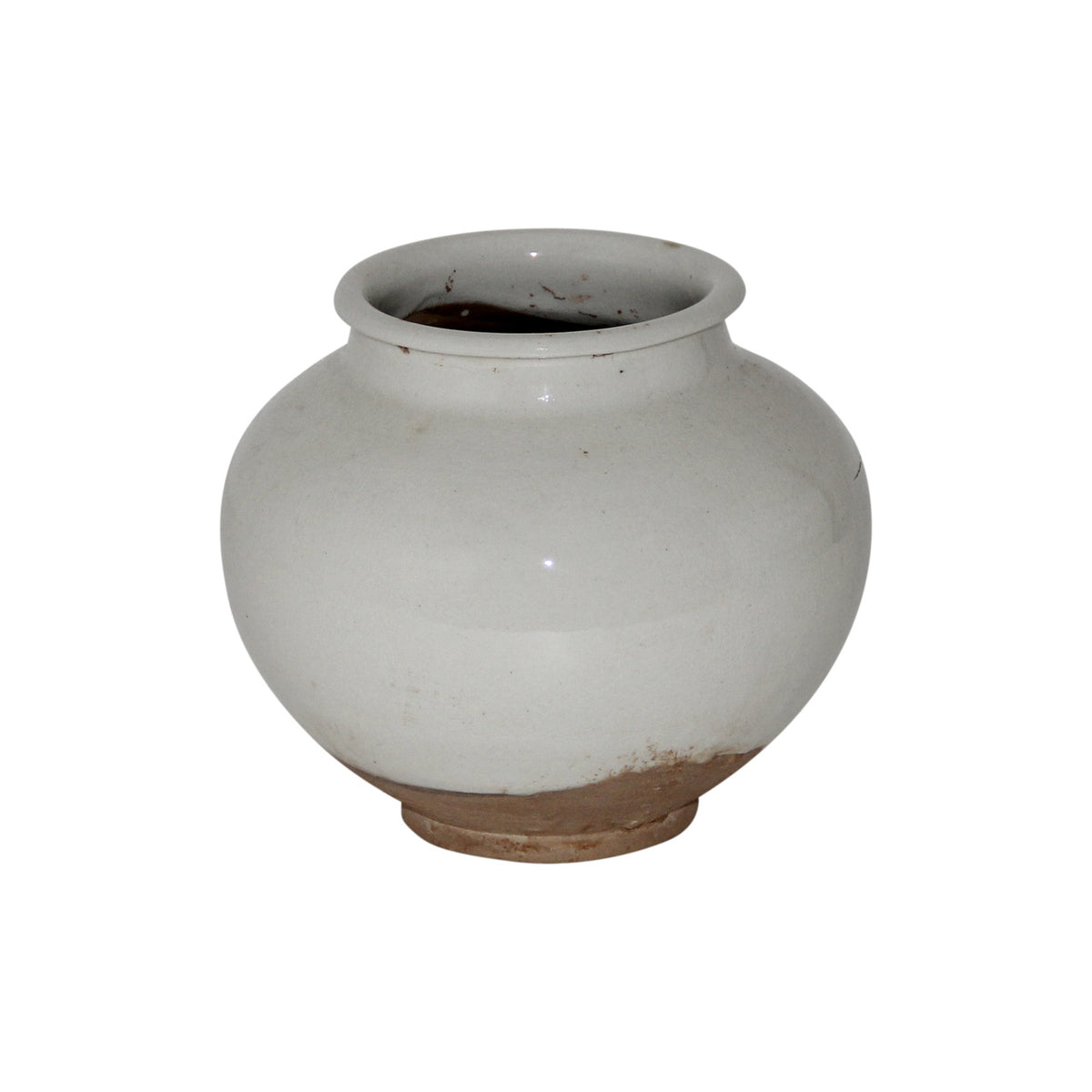 Approx. 6" H Off White Ceramic Pot with Unglazed Base