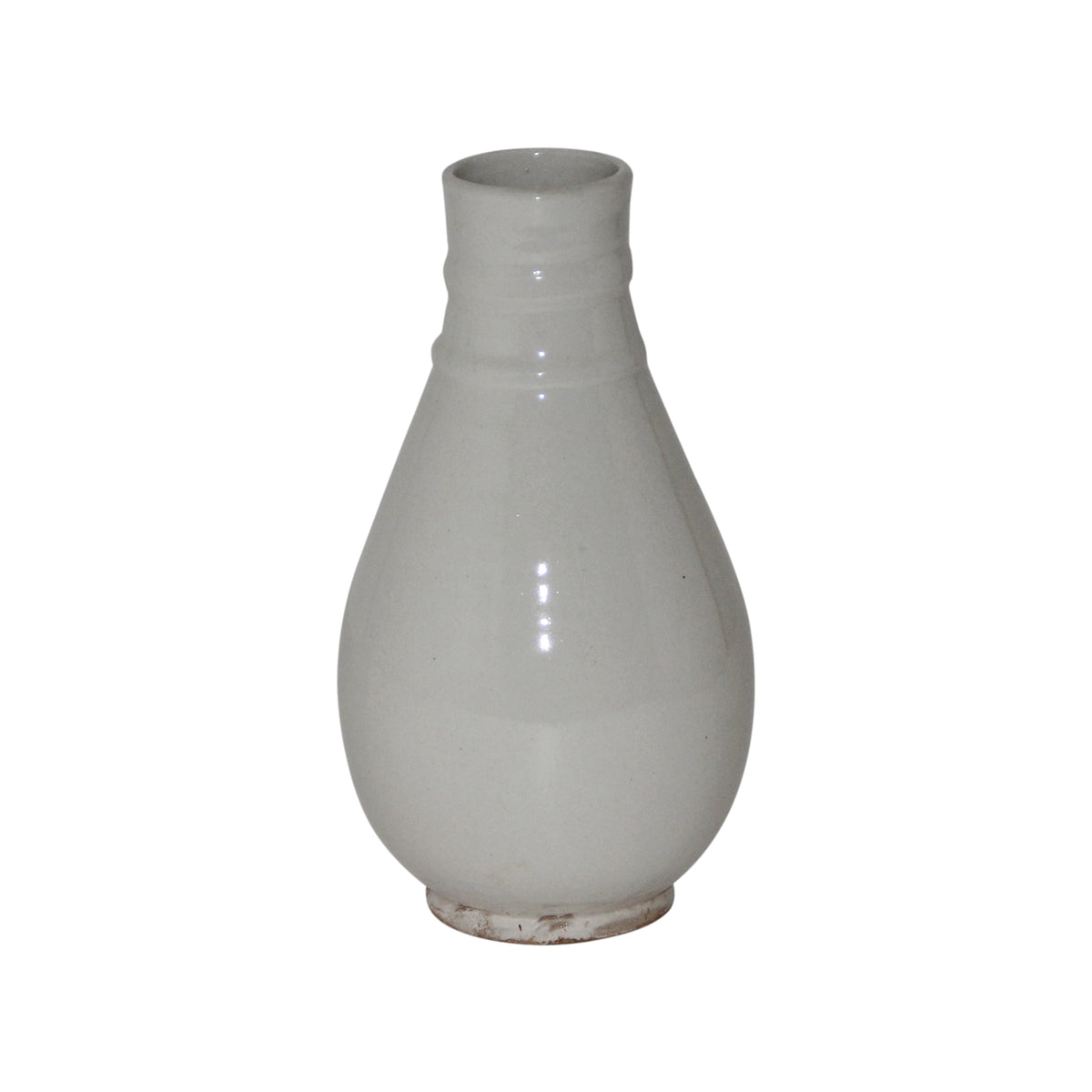 9" H Off White Ceramic Vase with Two Lines