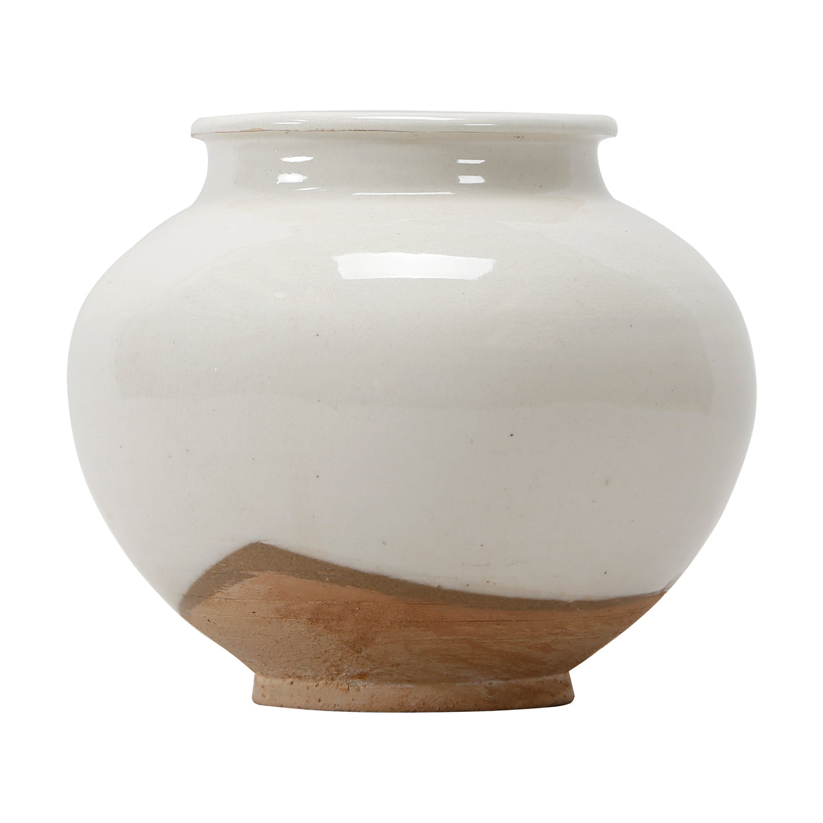 Approx. 6" H Off White Ceramic Pot with Unglazed Base